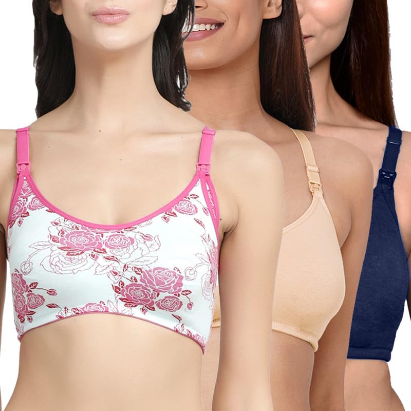 Image of Inner Sense Organic Cotton Bamboo Nursing Bra for Women I Non Padded Feeding Bra with Keyhole Back Design I Wire Free Maternity Innerwear with Full Coverage