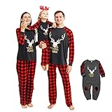 SOONHUA Weihnachten Pyjamas Set Familie Weihnachten Pjs Passenden Outfits Comfy Stoff Nachtwäsche Elch Plaid Loungewear Langarm Nachtwäsche Set für Frauen Männer Kid Baby