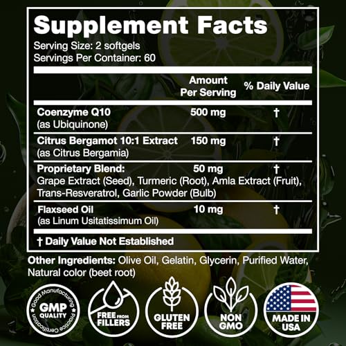 Joyli Nutrition High Absorption Coq10 500Mg - Co Q 10 Supplement 120 Softgels For Heart Health&Energy Production thumb #2