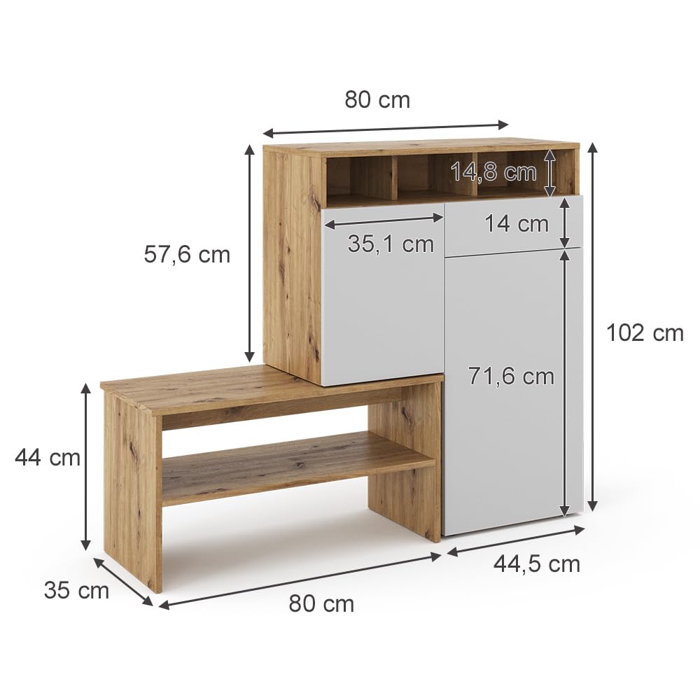 Vicco Schuhschrank Selena, Braun, 124.5 x 102 cm | mit Sitzfläche und variablen Ablageflächen
