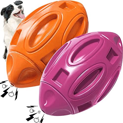2 Pack Squeaky Dog Toys for Aggressive Chewers Large Medium Small Puppy Interactive Dog Chew Toy Durable Rubber Indestructible Tough Ball (Orange Purple)
