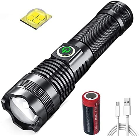 Lampe Torche Tactique LED 12 000 000 Lumens - Rechargeable USB - Noire