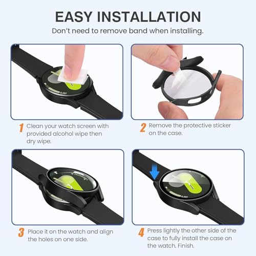 Image of Hard PC Case compatible with Samsung Galaxy Watch 4 /5 /6 44mm withTempered Glass Screen Protector, 9H Hardness, Full Coverage, [HARD CASE] [Pack of 1] (Clear, Samsung Galaxy Watch 4 /5 /6 44mm)