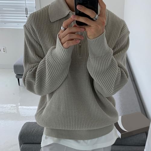 Men's Boathouse Tipped Quarter-Zip Sweater Casual Ribbed Knit Polo Sweaters Men's Casual Loose Fit Sweater4