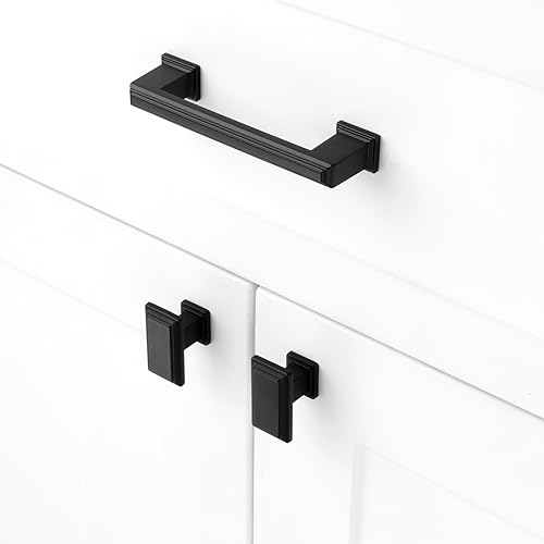 Miniatura 3 de Paquete de 10 tiradores para gabinete con agujero central de 3-3/4 pulgadas (96mm), tiradores de gabinete negro mate, manijas de cocina negras