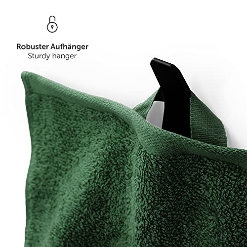 Foto von Blumtal Premium Frottier Handtücher Set mit Aufhängschlaufen - Baumwolle Oeko-TEX Zertifiziert, weich, saugstark - 2X Badetuch (70x140 cm), 2X Handtuch (50x100 cm), Dunkelgrün