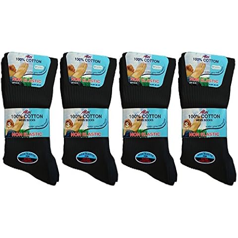 [Black] NEW MENS 12 PAIR MULTIPACK ALER 100% COTTON RIBBED NON ELASTIC SOCKS UK 6-11 Cover