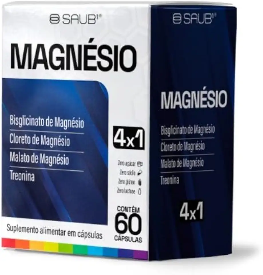 Suplemento Alimentar Magnésio 4x1 em Cápsulas 60 Unidades com Cloreto Bisglicinato Malato e Treonato de Magnésio