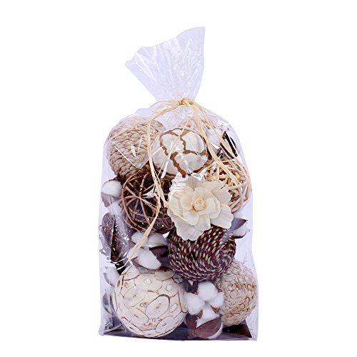 Rattan Ball, Bag Of Assorted Decorative Spherical Natural Wicker Rattan And Cotton Bowl And Vase Filler, Balls Spheres Orbs Filler - Brown And White (Brown2) #TOP1