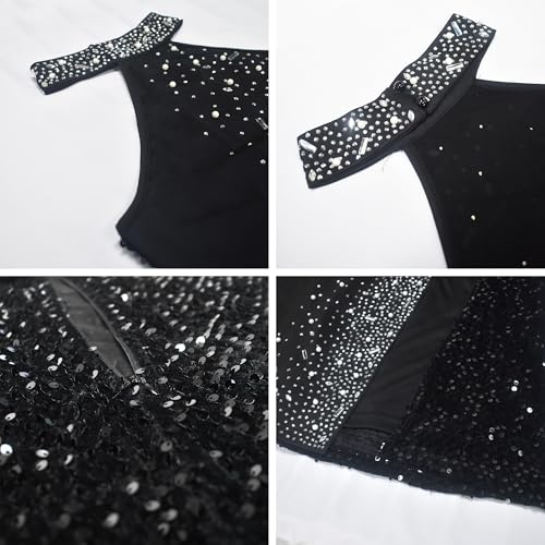 Image of Jigfar Women Sexy Elegant Rhinestone Mesh See Through Party Club Night Split Bodycon Formal Maxi Dress