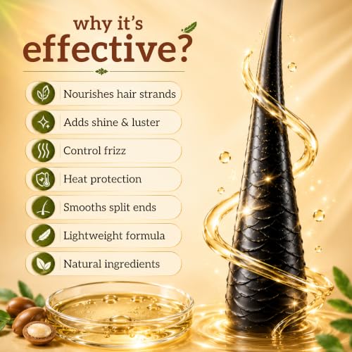 Image of inatur Argan Oil Hair Serum | Frizz Control & Deep Nourishment | Smoothens, Strengthens & Adds Shine | Lightweight, Non-Greasy Formula for Soft, Silky & Tangle-Free Hair | All Hair Types | 50ml