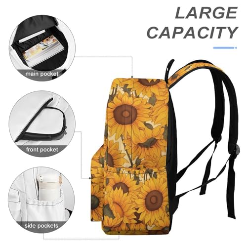 Sunflowers Backpack 17 Inch Cartoon Sunflowers Backpack Large Capacity Daily Commuter4