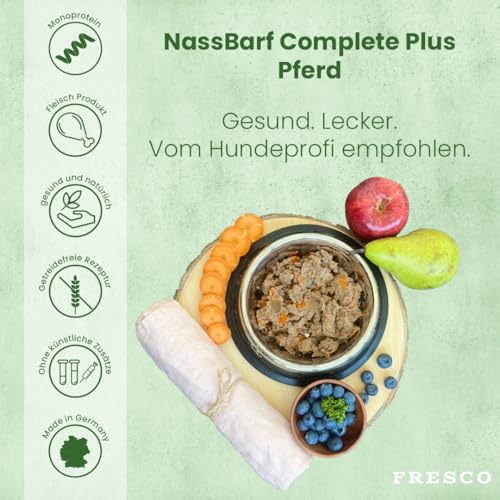 FRESCO Dog NassBarf Pferd 6 x 800g | Hypoallergenes Hundefutter Nass getreidefrei | Mono-Protein & 80% Frischfleisch | Nassfutter für Hunde ohne künstliche Zusätze | Aus Deutschland