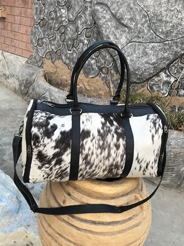 Generic Cowhide Duffel Bag for Men and Women,Weekend for Travel Enthusiasts Unique Wanderlust"" (black and white), sh09994