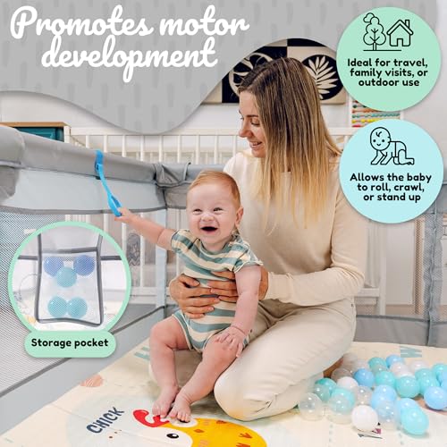 Miniatura 6 de Parque Infantil Bebe 120x120cm Alfombra Bebe 60 Bolas Agarraderas Bolsas De Transporte Corralito Bebe Con Malla Transpirable Parque De Juegos Bebe Playpen Bebe 120x120 Cm