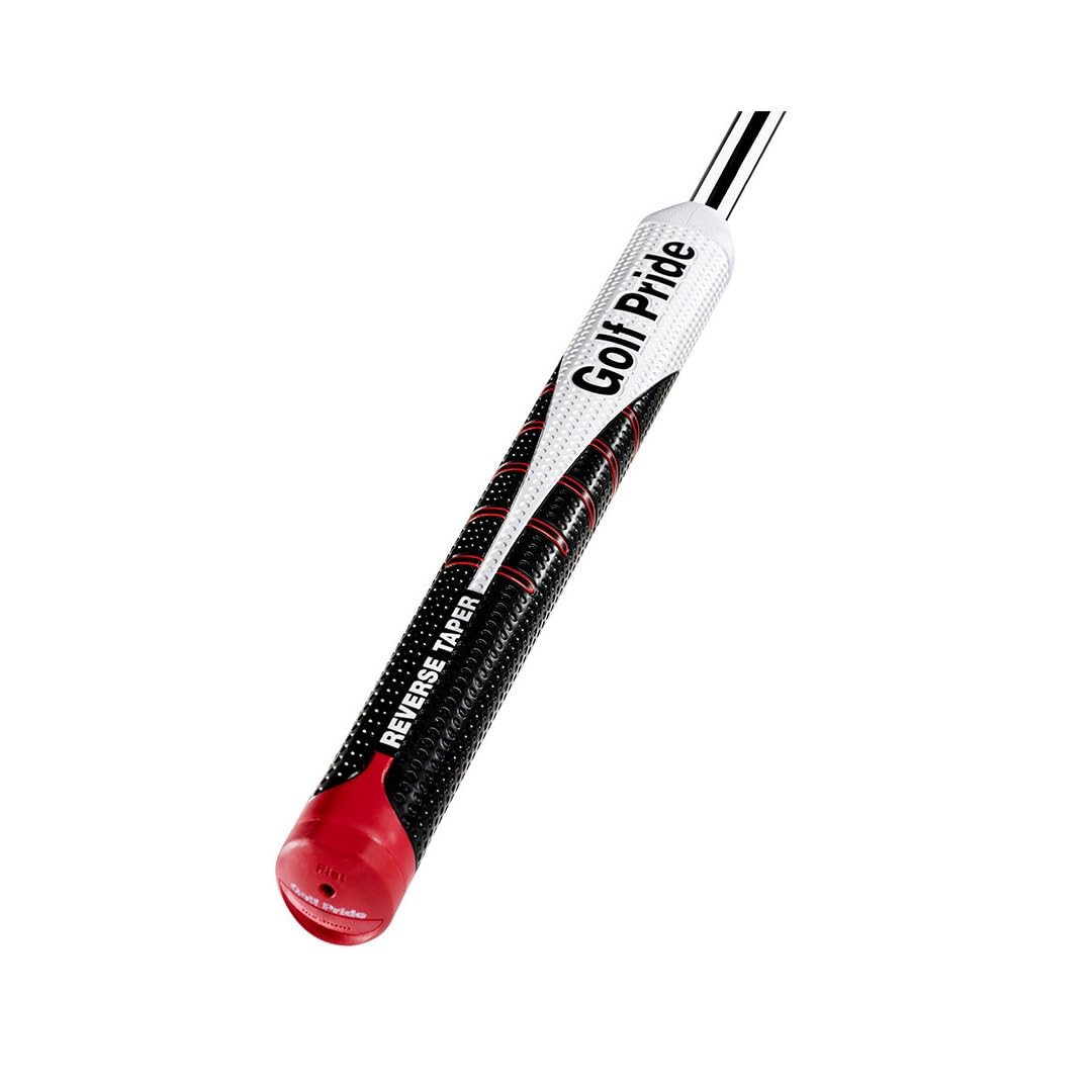 Golf Pride 2024 Reverse Taper Flat Medium Midsize Puttergriff – Schlagverbesserung, weich und klebrig, hervorragende Traktion, 64 g, 0,580 rund – Schwarz / Weiß / Rot