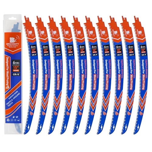 Image of Japanese Teeth Reciprocating Saw Blades 15'' 10PCS - Curved Edge Wood Pruning Saw Blades 6TPI for Tree Trimming,Cr-V Sabre Saw Blades Better Wear Resistance for Wood Cutting
