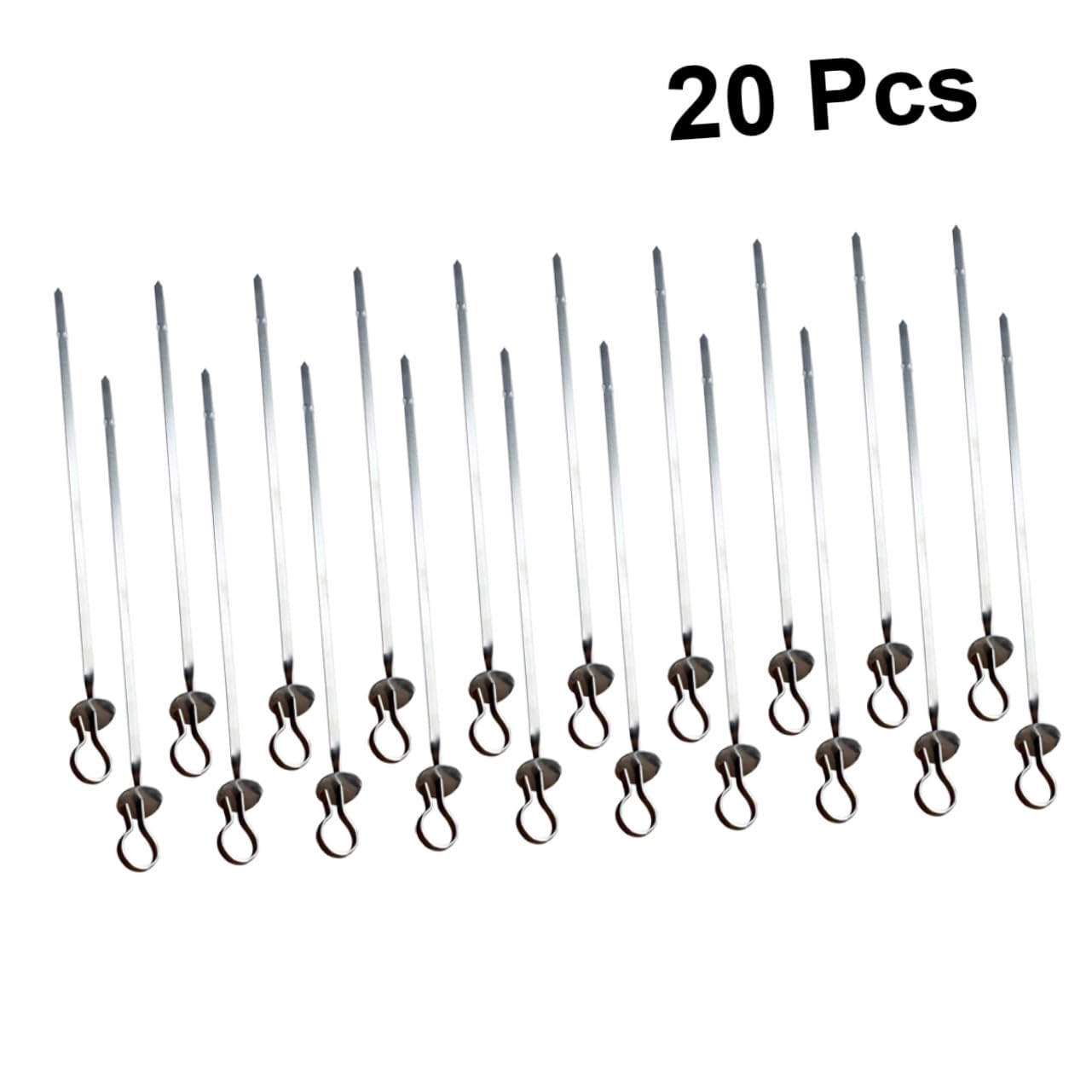 Set 20 Spiedini Barbecue in Acciaio Inossidabile Manico ad Anello, Spiedini Piani Resistenti e Riutilizzabili per Grigliare Carne e Verdure