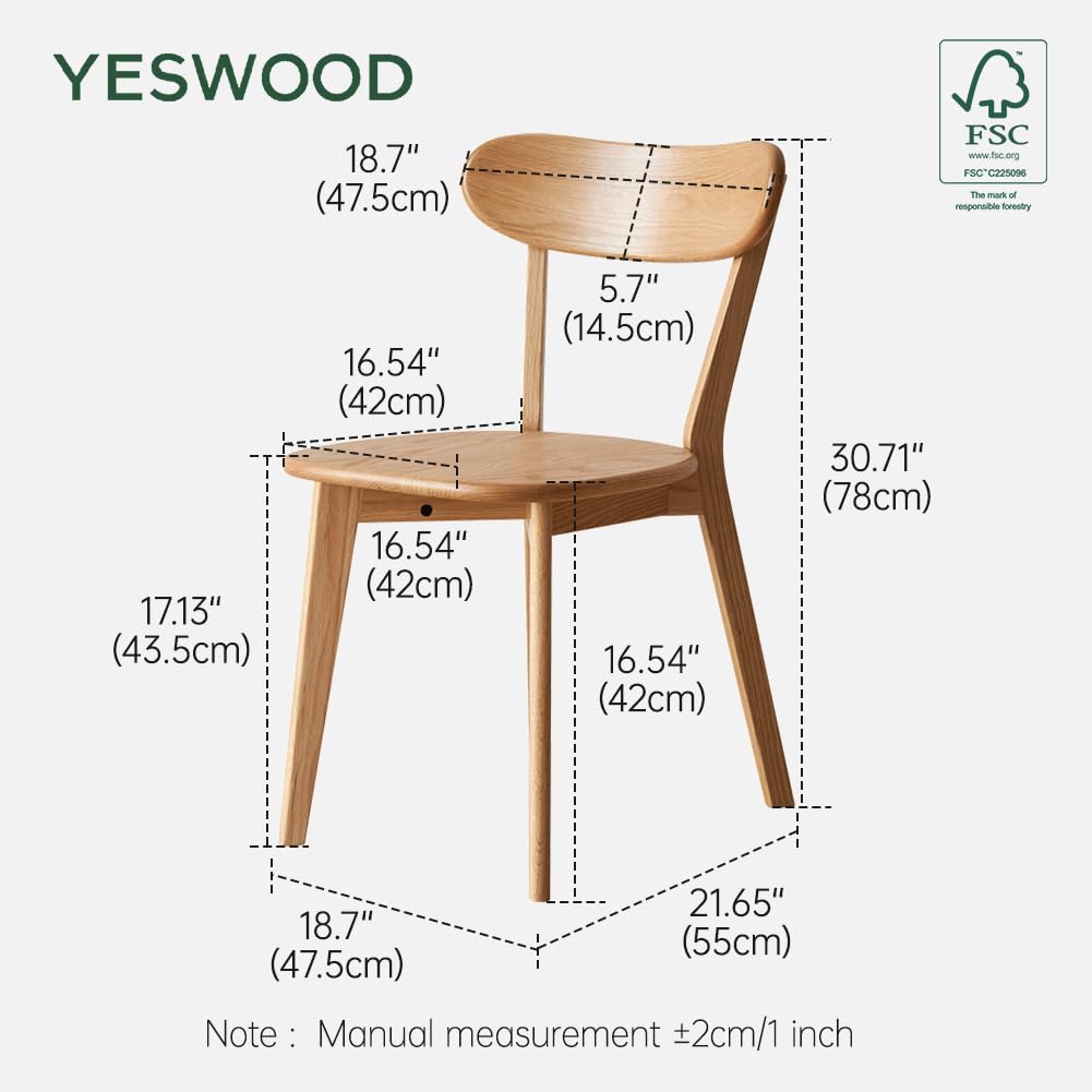 YESWOOD Esszimmerstühle 4er Set Roteiche Massivholz, Holzstühle mit Rückenlehne, Skandinavischer Stühle für Esszimmer, Küche, Wohnzimmer, Natur