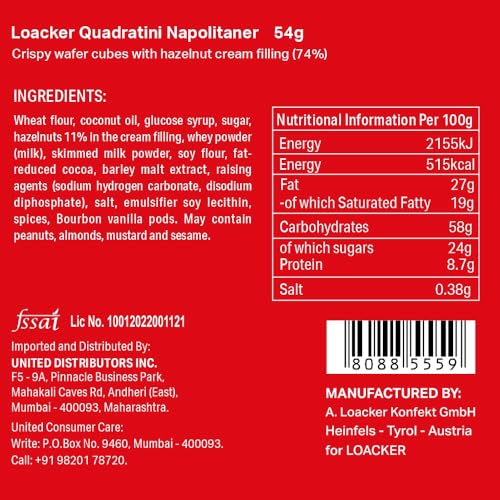 Image of Loacker Quadratini Napolitaner Hazelnut Wafer, 54g