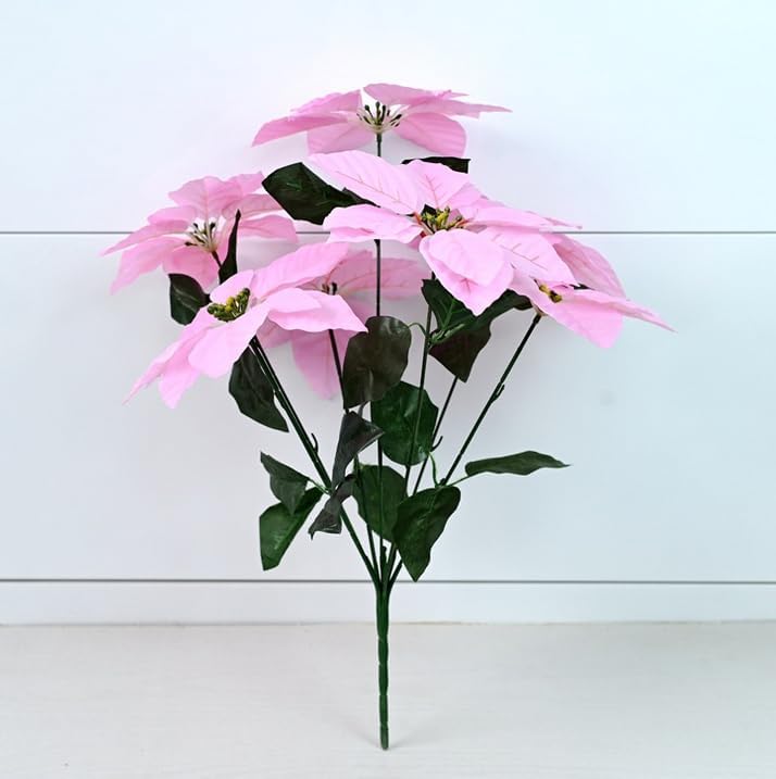 Miniatura 5 de Rikyo 2 ramos de flores artificiales de Pascua de 19 pulgadas, arbustos de seda de Navidad, adornos de flores de Navidad, 7 cabezas de tallo, flores