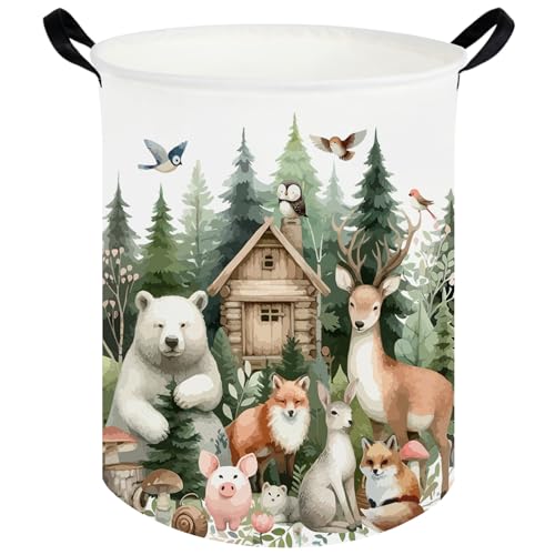 FXOCSHE Baby Laundry Hamper,Dirty Clothes Hamper for Boys and Girls,Toys Storage Bin Organizer Animal Room Decor,Waterproof storage box for kids bedroom,Gift Baskets(Forest animal)