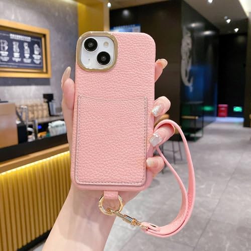 Coque dorée iPhone 14 Pro en cuir avec fente carte pour un quotidien léger