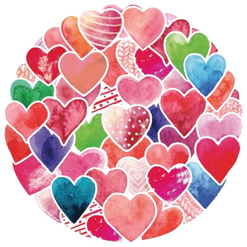 Hibarby Set di 50 adesivi a forma di cuore, graffiti, impermeabili, in vinile, per laptop, bottiglia d'acqua, valigetta da viaggio, custodia per cellulare, iPad, diario, scrapbook, adolescenti adulti