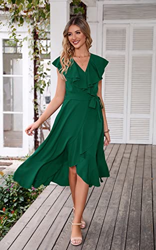 Image of PRETTYGARDEN Women's 2023 Summer Wrap Maxi Dress Casual Boho Deep V Neck Short Sleeve Ruffle Hem Split Beach Long Dresses