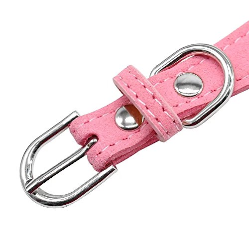 Beirui Rhinestone Bling Leather Dog Collar And Leash Set - Soft Flocking Sparkly Crystal Diamonds Studded - Cute Double Bowknot Collar With 4 Foot Leash For Pet Show,Pink,Neck Fit 8-10" #TOP3