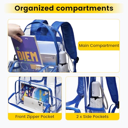 Image of Vorspack Clear Backpack for Girls and Boys, Large Clear Bookbag | Lightweight See Through Backpacks for School, Reinforced Straps, Heavy Duty Transparent Clear Bag for Work Travel Festival