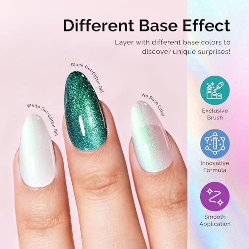 Image of MelodySusie Jelly White Aurora Shimmer Gel Nail Polish, 0.5fl oz Soak Off UV LED Holographic Green Glitter Gel Polish Gift for Women Nail Art Manicure Salon DIY Nail Design Decoration at Home-G2302