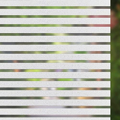 Image of HOME13 Window Film Stripe Frosted, Decorative Static Cling Window Film Window Clings Privacy Non-Adhesive Frosted Glass Film for Living Home (Vinyl, 24x240)