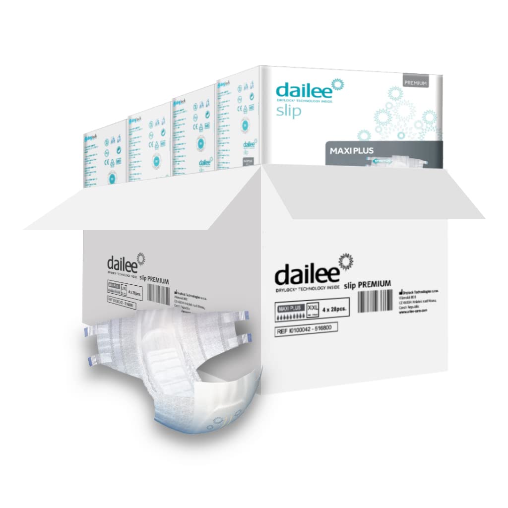 Dailee Slip Maxi Plus XXL - 112x Couches Adultes - 4 Paquets de 28 Pièces, Fuites Urinaire 8,5 Gouttes - Couche Slip Incontinence Lourde Homme, Femme et Personnes Âgées