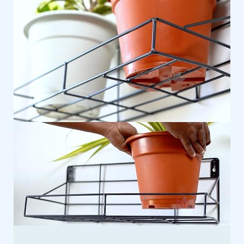 Image of D&V Engineering Metal Wall-Mounted Planters Stand | Hanging Flower Pot Holder for Balcony, Living Room, Office Decor | Space-Saving Plant Stand | Holds Up to 20kg | Pack of 4, Black