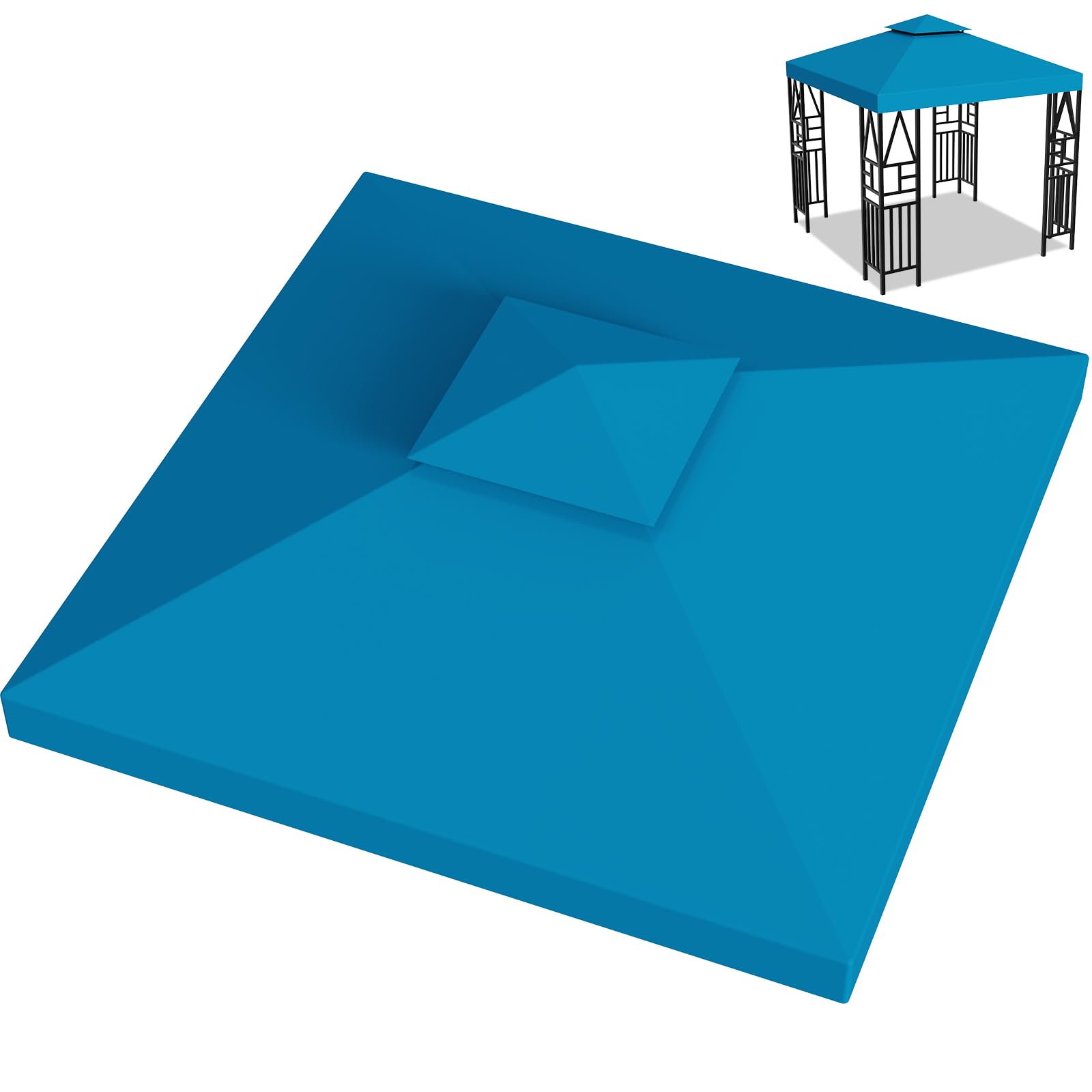 Pavillon Ersatzdach 3x3M Wasserdicht, UV-beständig, Doppellagig mit Belüftung, 12 Fest Integrierten Klettbändern, Hochdichtes Polyesterdach für Gartenpavillon, Grillpavillon oder Partyzelt (Blau)