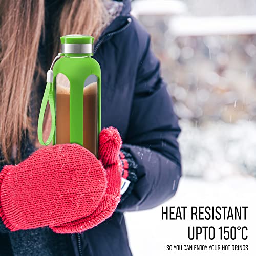Swig Savvy Glass Water Bottle, Leakproof Lid, Silicone Sleeve, 20 Oz (Green) #TOP5