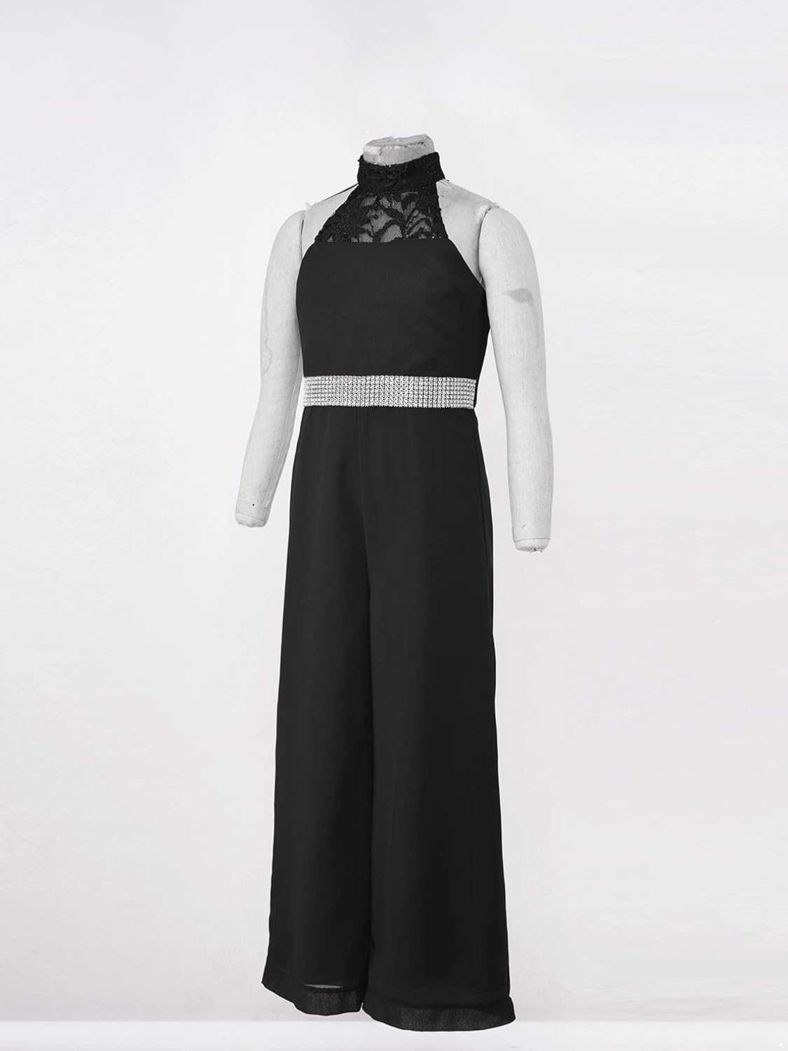 FEESHOW Big Girls Sleeveless Halter Neck Long Leg Romper Jumpsuit with Diamond Waist Falbala Top Palazzo Pants: Clothing, Shoes & Jewelry