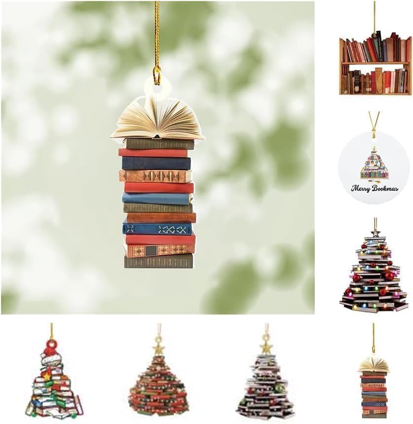 Book Christmas Tree Ornament, Gifts for Book Lovers, Acrylic Creative Christmas Book Car Decoration, Christmas Tree Decoration Home Décor Accents - Image 4