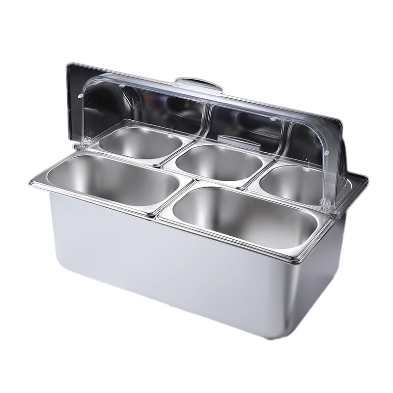 Bandeja de acero inoxidable para servir alimentos y dispensador de condimentos, perfecto para bufés, catering, fiestas y eventos, contenedor de exhibición para servir fácilmente