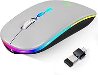 Vista 1 de HOTLIFE Mouse LED inalámbrico, mouse Bluetooth delgado recargable, mouses de computadora inalámbricos USB portátiles de 2.4G con receptor USB y Gris