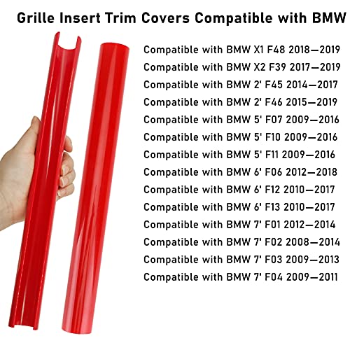Image of Jaronx Compatible with BMW Grill Inserts for 2 5 6 7 X1 X2 Series,F10 F11 F45 F12 F13 F01 F02 F48, Compatible with BMW V Brace Wrap Covers Blue Grill Stripes Front Insert Trims Stripes (Red)