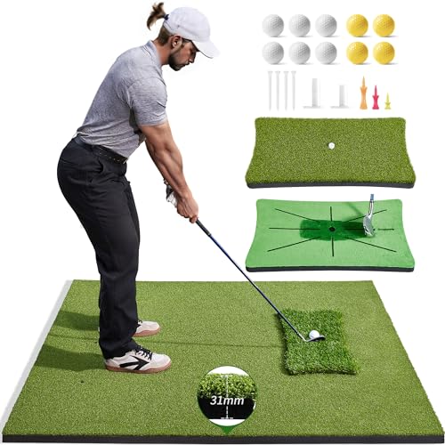 Golf Hitting Mat, 5×4 ft Golf Mats Practice Indoor/Outdoor, Professional Golf Matt Includes 3 Interchangeable Strips for Optimal Practice, Heavy Duty Artificial Turf Hitting Mat