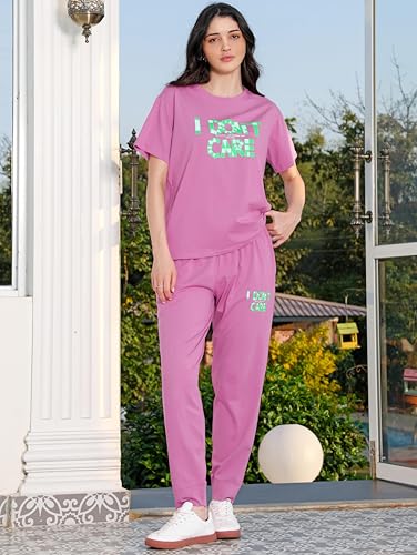 Image of ZEYO Night Suit for Womens Typography Printed Cotton Night Dress of Top and Joggers