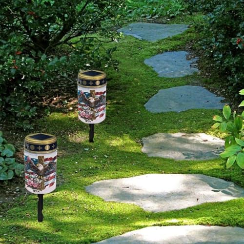 Image of Cemetery Lights for Grave,Eagle American Flag Waterproof Outdoor Solar Powered Flameless Cemetery Solar Lights Dustproof and Easy to Install