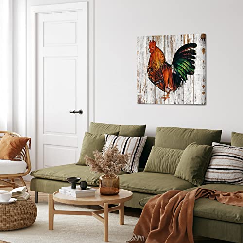 Conipit Rooster Wall Art Canvas For Kitchen Chicken Picture Painting Farm Animal Canvas Rustic Farmhouse Artwork For Living Room Gallery Wrapped Ready To Hang 24X24 Inch #TOP2
