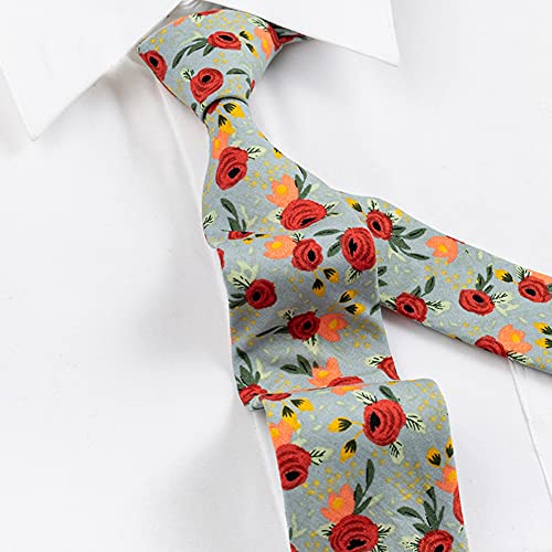 Image of Mantieqingway Men's Cotton Floral Neck Tie 2.56'' Printed Skinny Tie