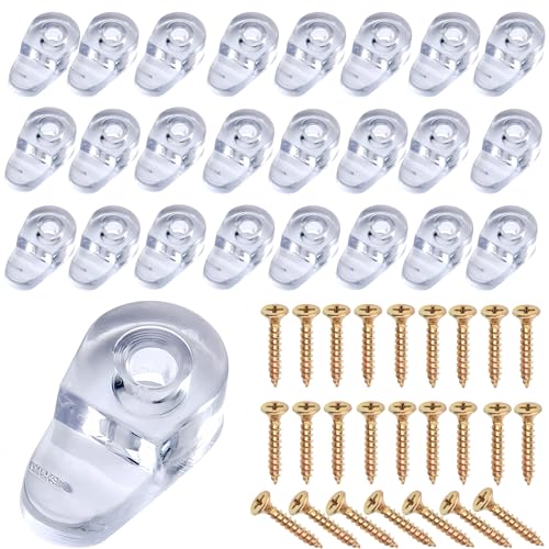 4 Pcs Pince à Verre Support d'Étagère Support d'Étagère Murale Fixation Réglable, Verre Adaptatif de 3-4 mm d'Épaisseur, Finition Polie en Plastique