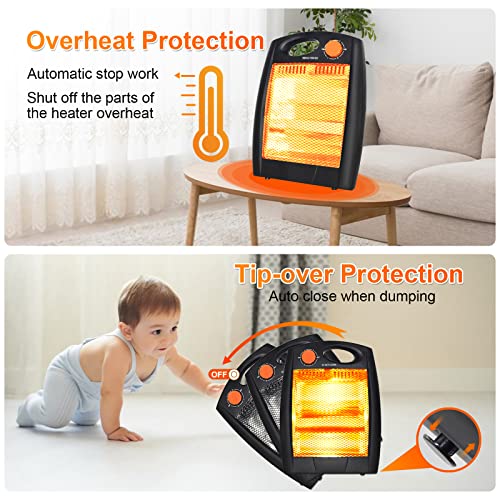 Infrared Quartz Heater - Electric Portable Radiant Desk Heaters, Indoor Use Home Office Bedroom With 2 Heat Settings, Quiet And Light Without Fan, Overheat & Tip-Over Protection, Warm Up Immediately #TOP3