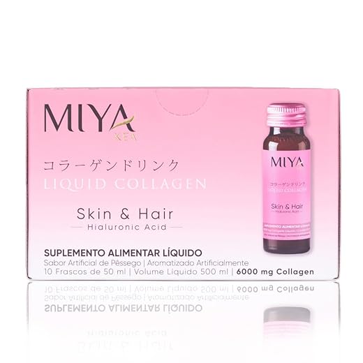 Colágeno Líquido Skin and Hair Miya Kea | Programa de 10 dias | Fórmula Avançada com 6000mg de Peptídeos de Colágeno | Hidratação e Elasticidade para Pele e Cabelos | Sabor Pêssego